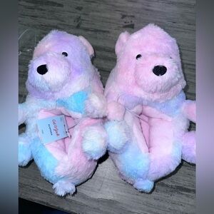 Colorful Plush Bear Slippers for Kids Size 2/3 or medium